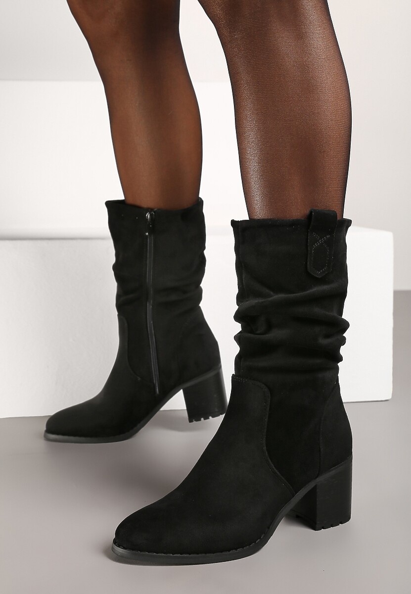 Czarne Botki o Fasonie Kowbojek z Marszczoną Cholewką za Kostkę Alfzara
