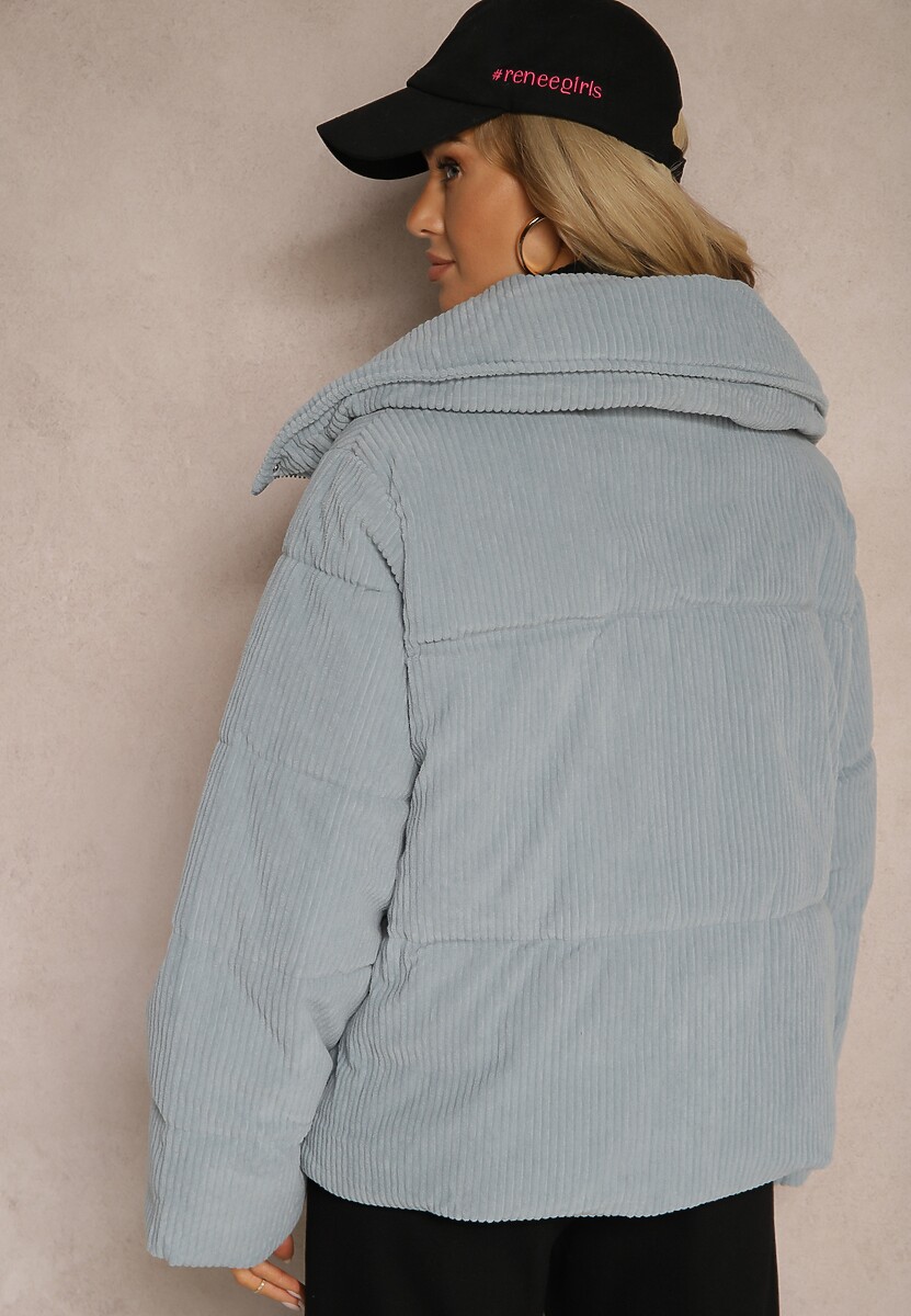 Jasnoniebieska Kurtka Sztruksowa o Prostym Kroju z Szerokim Kołnierzem Reanieth