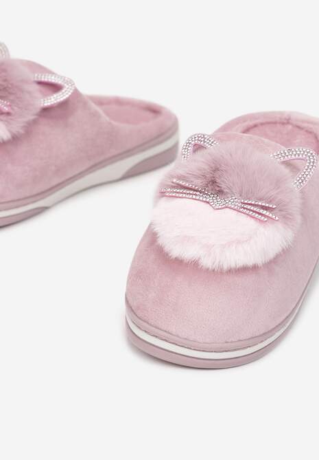 Różowe Kapcie Futrzane z Kotkiem Leze