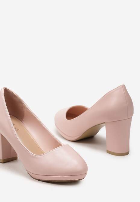 Beżowe Czółenka na Klasycznym Słupku i Niskiej Platformie z Okrągłym Noskiem Borara