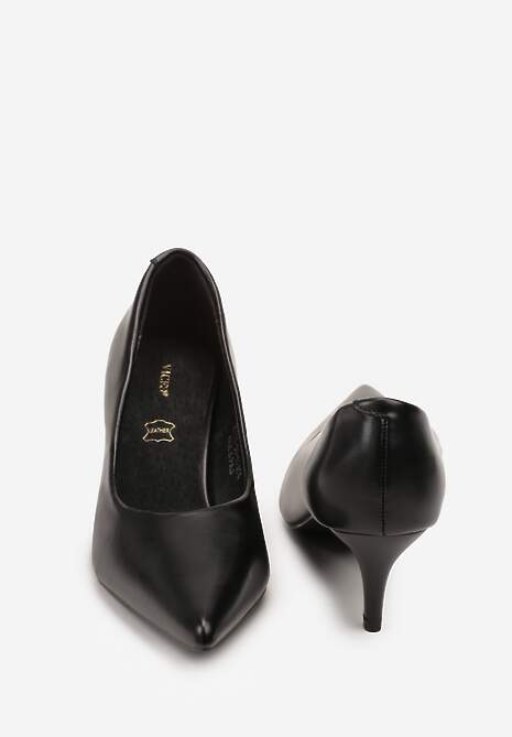 Czarne Czółenka Vices na Obcasie Typu Kaczuszka ze Skórzaną Wkładką Amerisse
