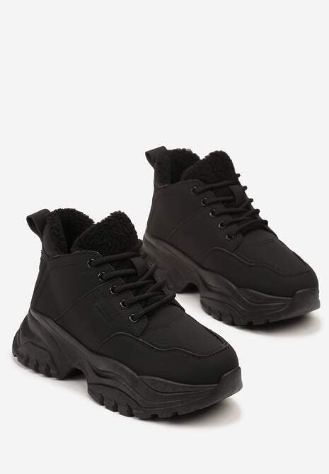 Czarne Trapery Sneakersy Vices na Platformie z Tłoczeniem Nirrise