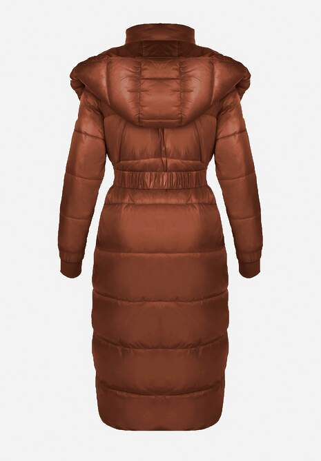 Brązowa Kurtka Pikowana Długa Dudlat