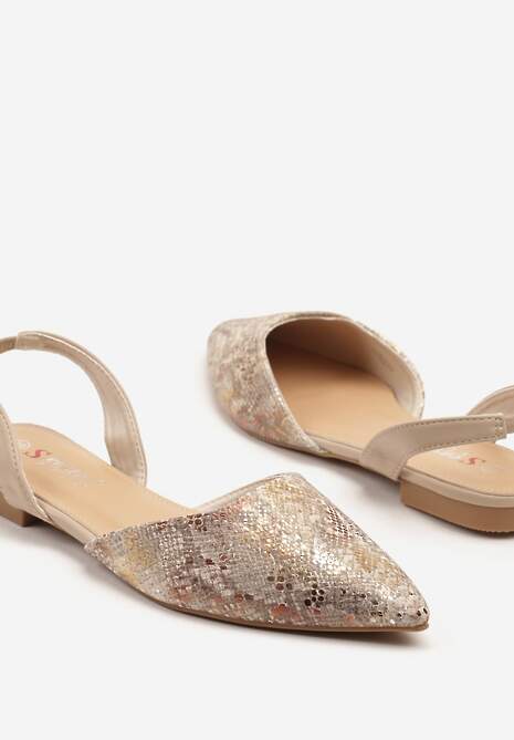 Beżowe Wężowe Sandały z Metalicznym Połyskiem na Wsuwanie Wenorea