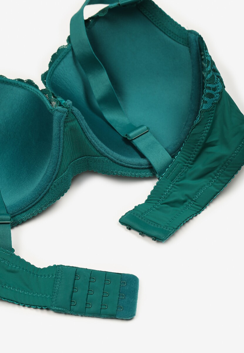 Ciemnozielony Koronkowy Biustonosz o Kroju Full Cup z Ozdobną Kokardką Doriri