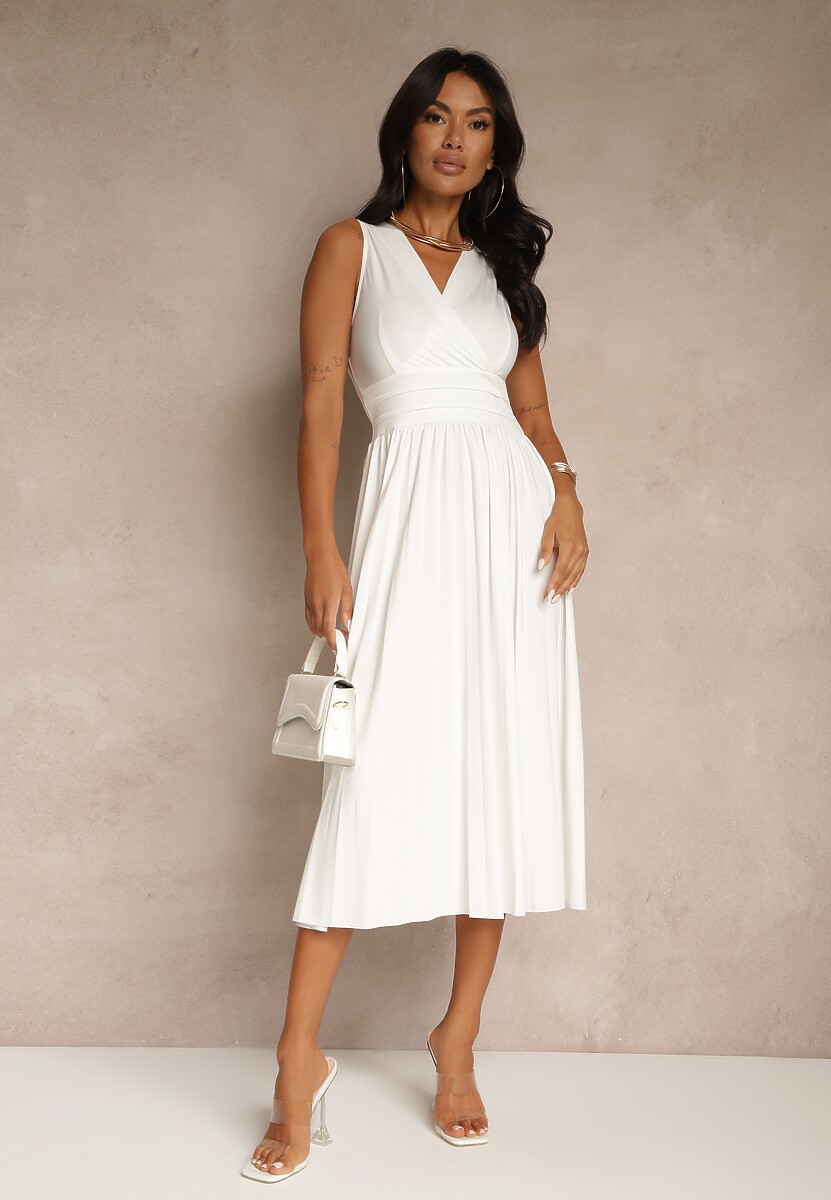 Różowa Sukienka z Kopertowym Dekoltem i Plisowanym Dołem Anamarie