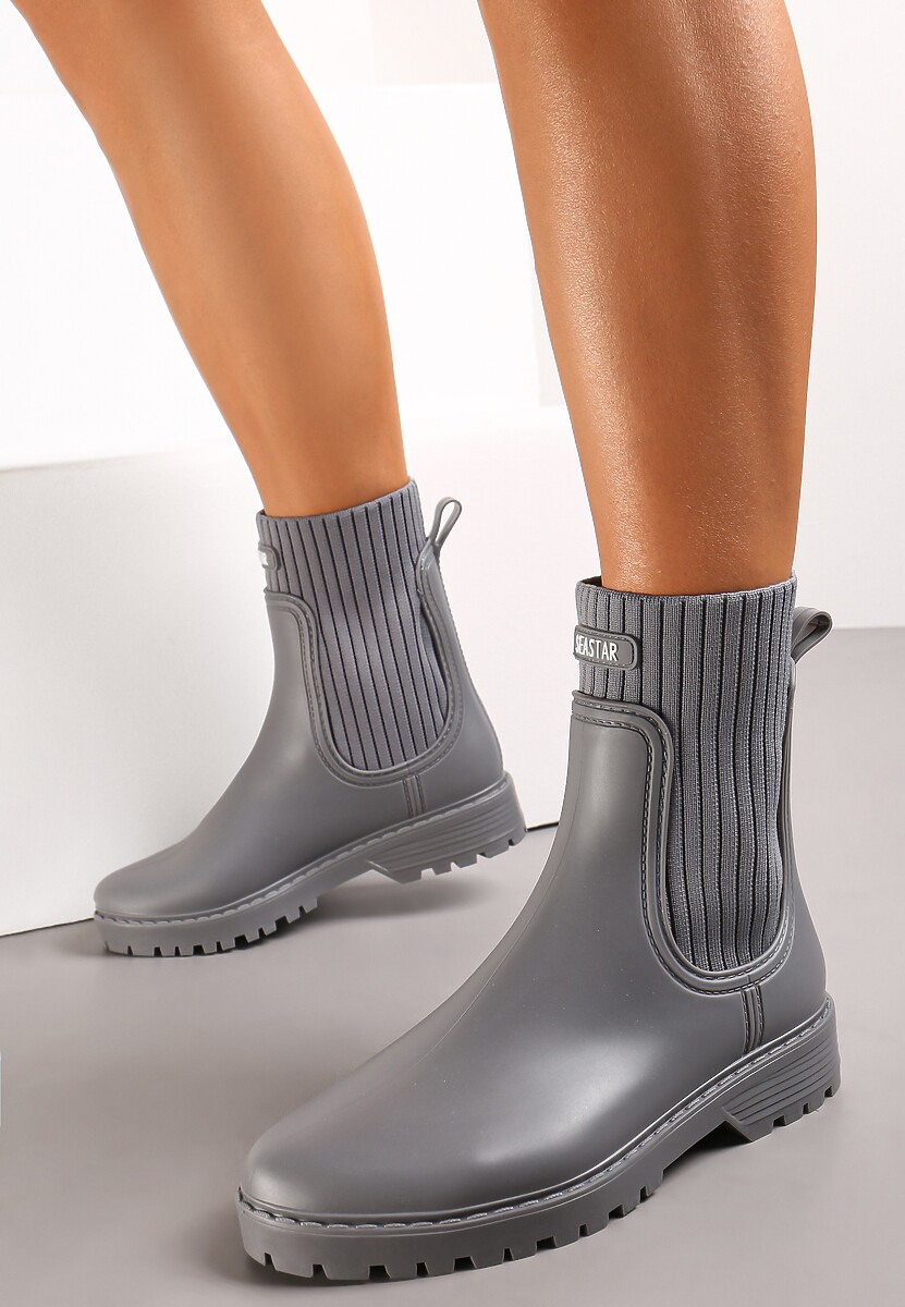 Szare Kalosze za Kostkę z Elastyczną Cholewką Velena