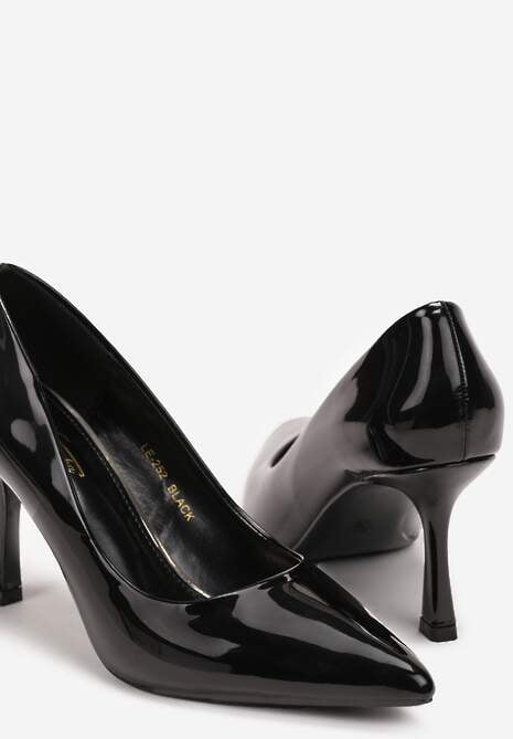 Czarne Lakierowane Szpilki ze Szpiczastym Noskiem Sileto