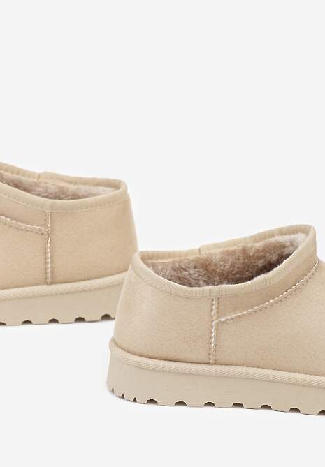 Beżowe Niskie Śniegowce o Wsuwanym Fasonie Alodra