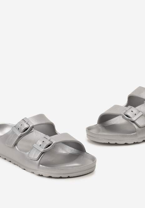 Srebrne Klapki z Piankowego Tworzywa z Klamrami na Paskach Berrina