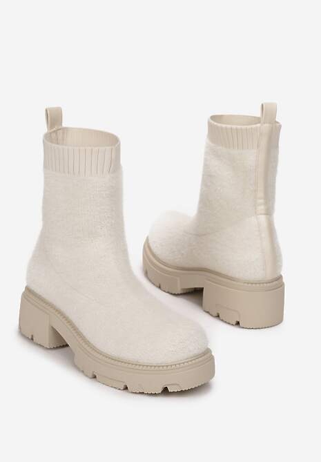 Beżowe Botki z Elastyczną Cholewką Shadhal