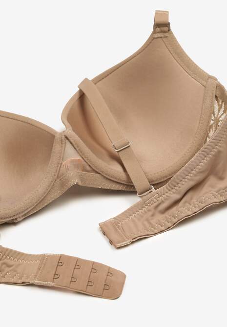 Ciemnobeżowy Biustonosz  Miseczka C z Koronkową Wstawką Mailenne