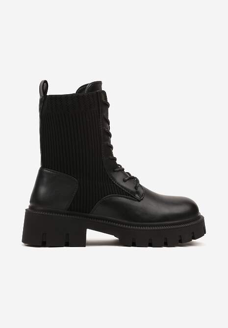 Czarne Botki Workery Ozdobione Skarpetową Cholewką Apolii