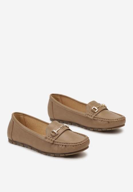 Ciemnobeżowe Mokasyny z Metaliczną Klamerką Heliantha