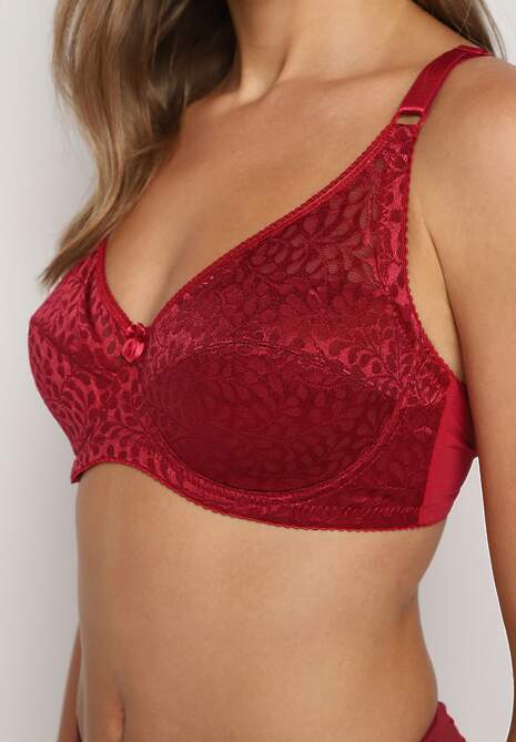 Bordowy Biustonosz Koronkowy z Usztywnieniem i Regulowanymi Ramiączkami Lurefia