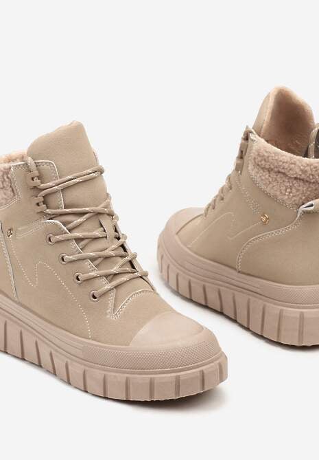 Ciemnobeżowe Botki Trapery Vices na Platformie z Tłoczeniem Anarrive