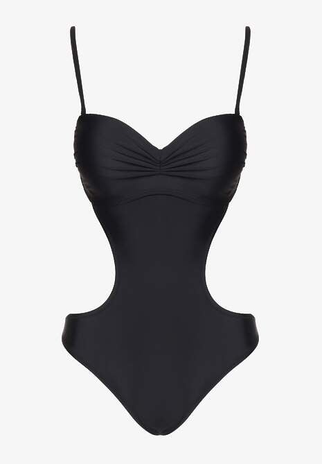 Czarny Strój Kąpielowy Jednoczęściowy z Wycięciami w Talii i na Plecach Tovantia
