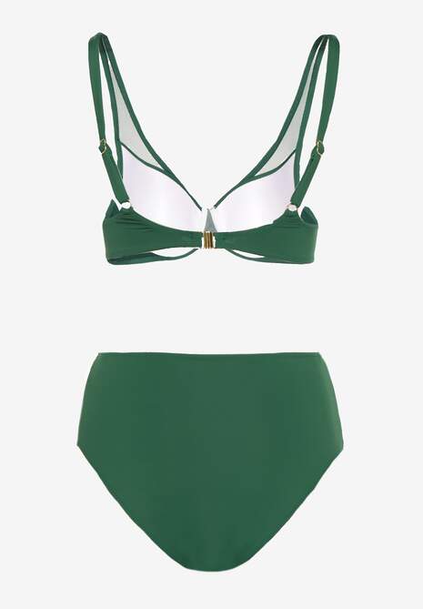 Ciemnozielone Bikini z Siateczkowymi Zdobieniami Biustonosz i Majtki Typu Figi Linelissa