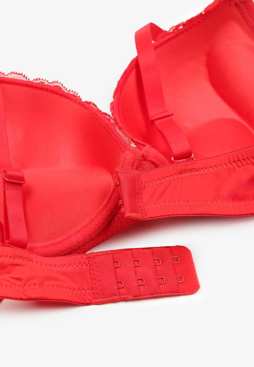 Czerwony Biustonosz z Regulowanymi Ramiączkami Zapinany na Haftki Ozdobiony Koronką Zloella