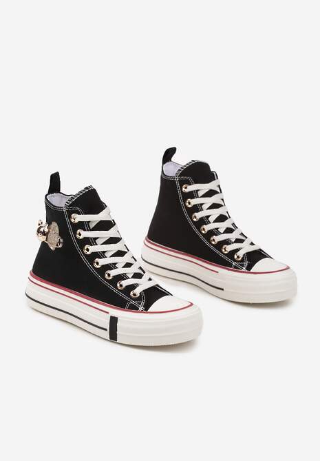 Czarne Trampki za Kostkę Ozdobione Aplikacją 3D Vizana