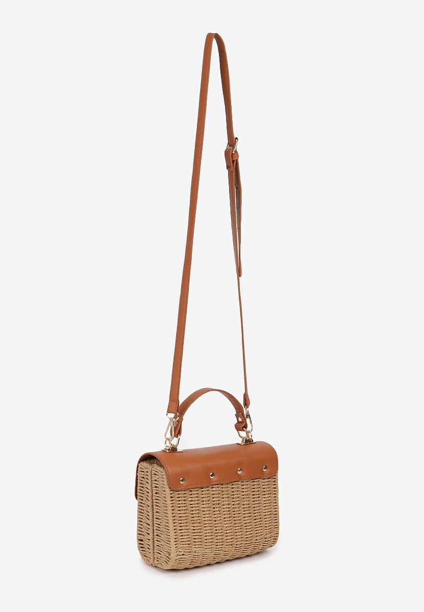 Beżowa Pleciona Torebka z Klapą z Imitacji Skóry Zapinana na Metalowe Zapięcie Timasllie