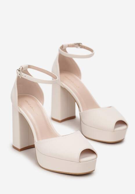 Beżowe Sandały Peep Toe Na Wysokim Słupku i Platformie Melanish