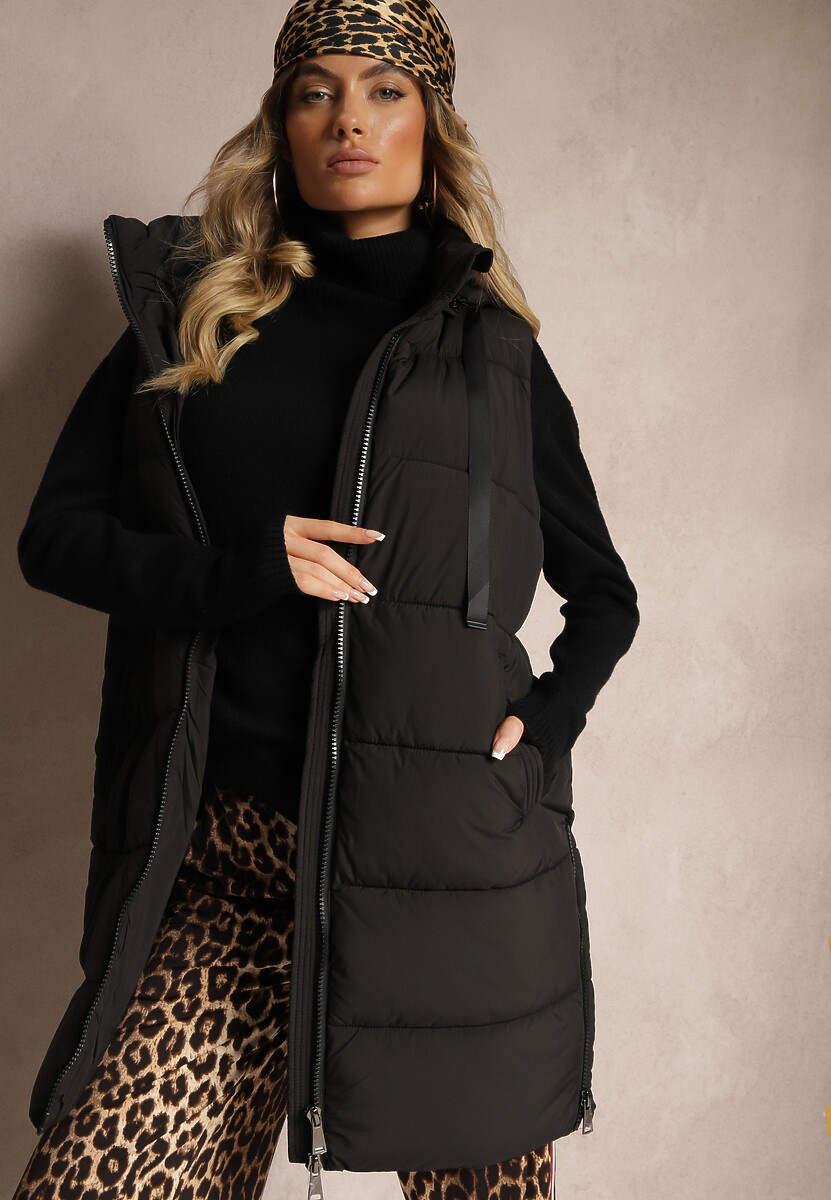 Biała Długa Kamizelka z Ozdobnym Pikowaniem i Odpinanym Kapturem Neriora