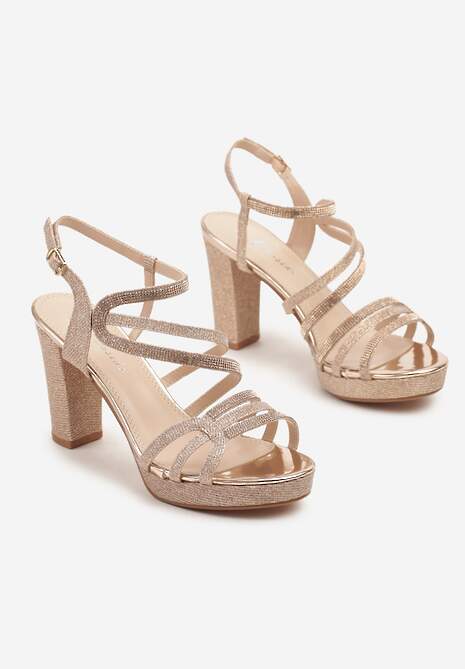 Szampańskie Cyrkoniowe Sandały na Słupku Lisaviana