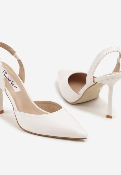 Białe Sandały na Szpilce ze Szpiczastym Noskiem i Odkrytą Piętą Deralise