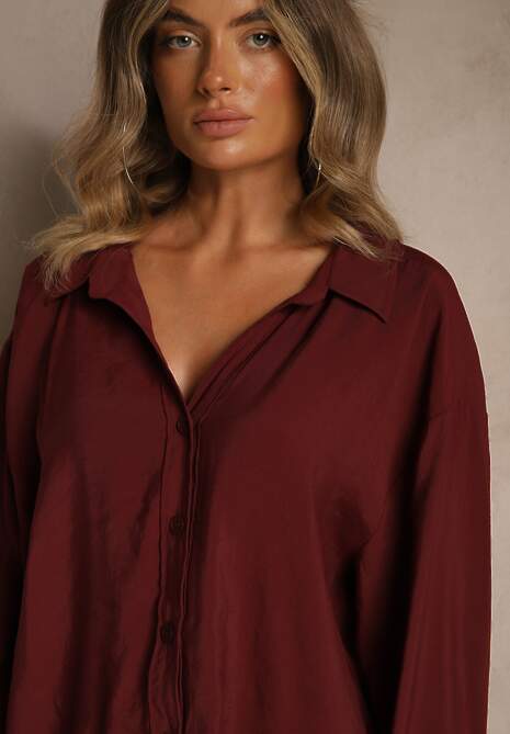 Bordowa Koszula z Modalem o Fasonie Oversize Adavelle