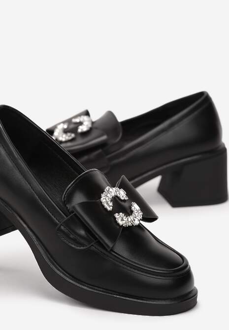 Czarne Półbuty na Niskim Słupkowym Obcasie z Cyrkoniami Artethea