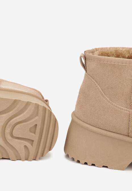 Ciemnobeżowe Śniegowce z Imitacji Zamszu o Wsuwanym Fasonie na Platformie Reilessa