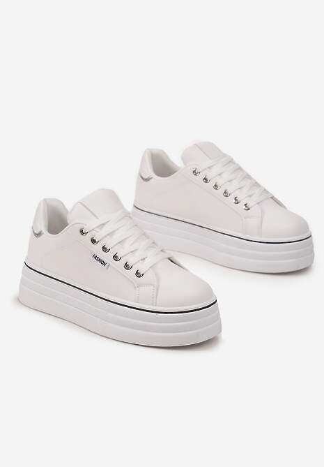 Białe Sneakersy przed Kostkę na Grubej Podeszwie Kernia