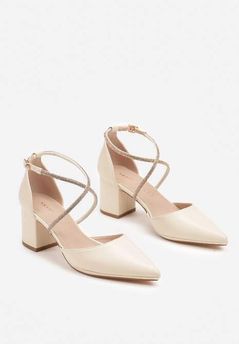 Beżowe Czółenka Vices z Wkładką ze Skóry Naturalnej Ozdobione Cyrkoniami Sintelittia