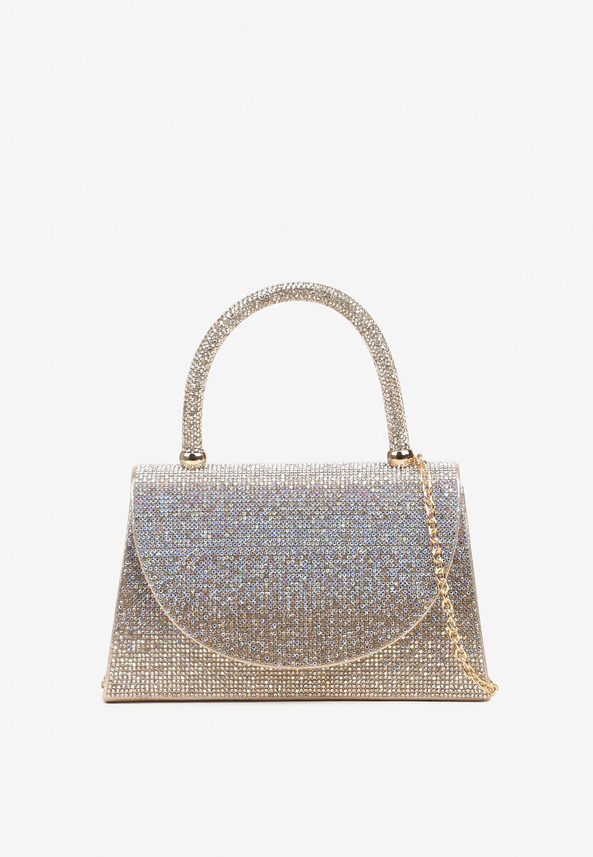 Srebrna Torebka Kopertówka z Rączką Ozdobiona Cyrkoniami Devola