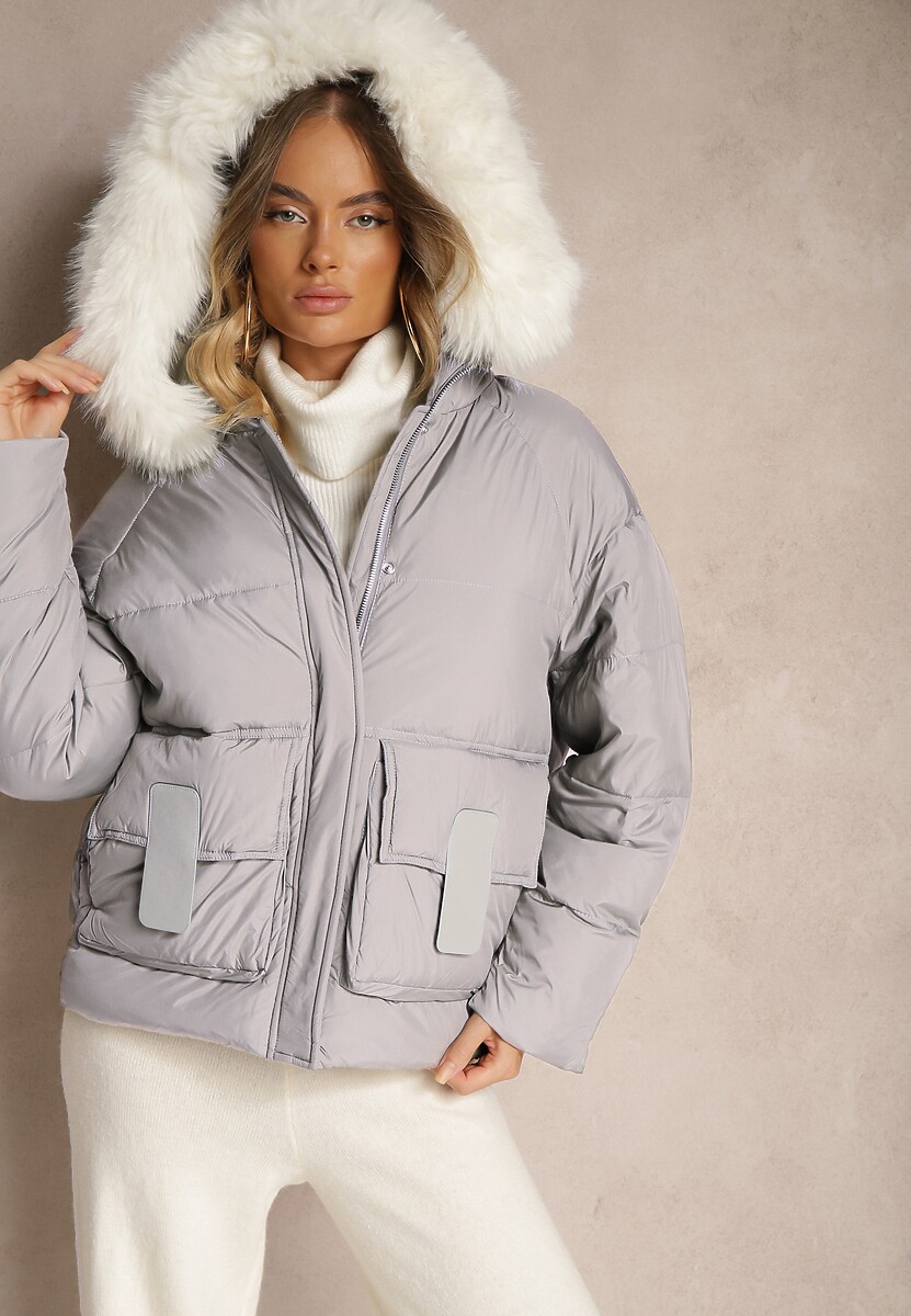 Czarna Kurtka z Kieszeniami i Odpinanym Kołnierzem z Futerka Nomilaine