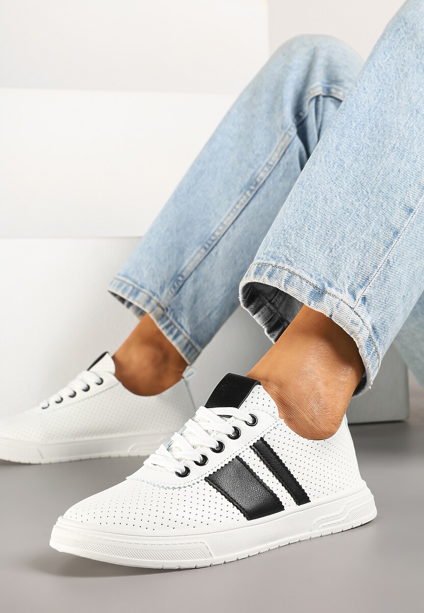 Czarno-Białe Tenisówki Ozdobione Paskami Meloti