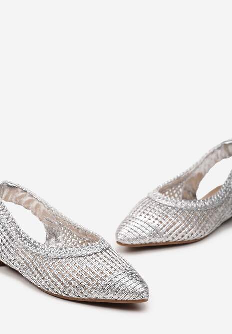 Srebrne Ażurowe Sandały z Odkrytą Piętą i Szpiczastym Noskiem Olpia