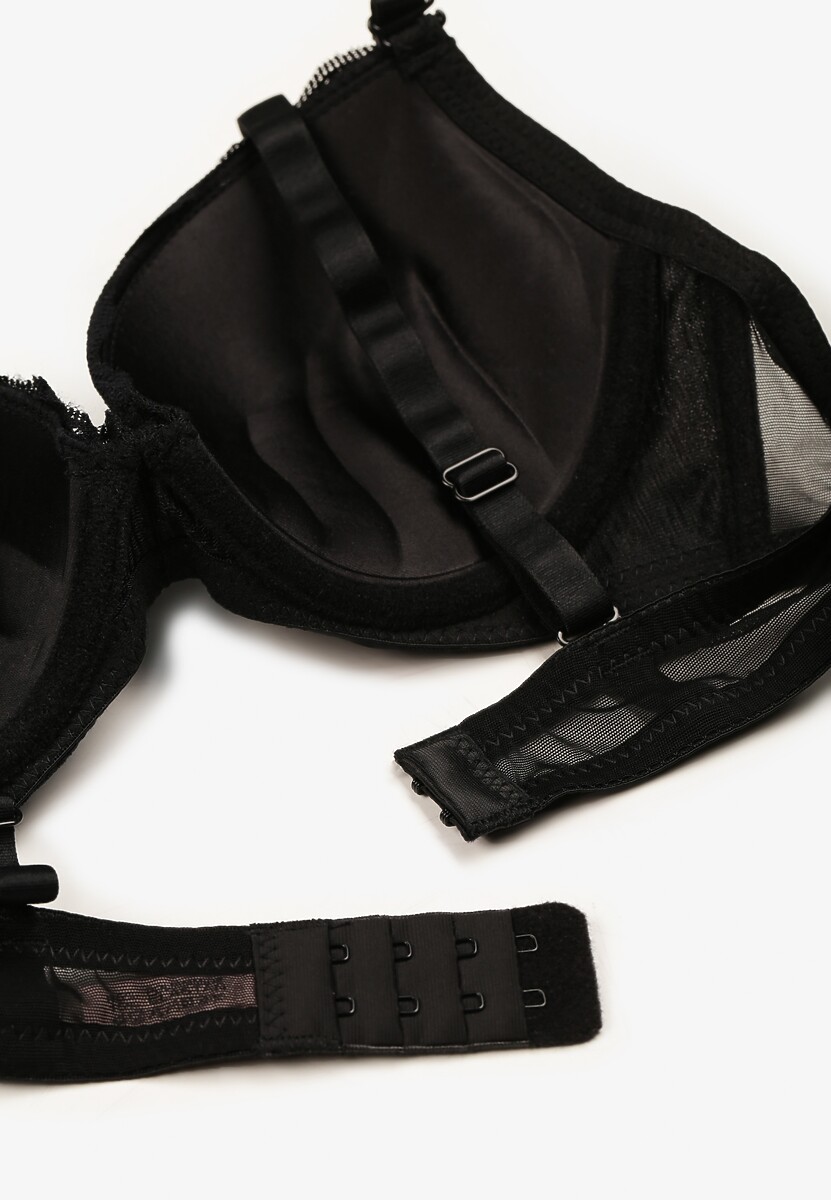 Czarny Biustonosz Push Up z Koronką i Metaliczną Ozdobą Norirae