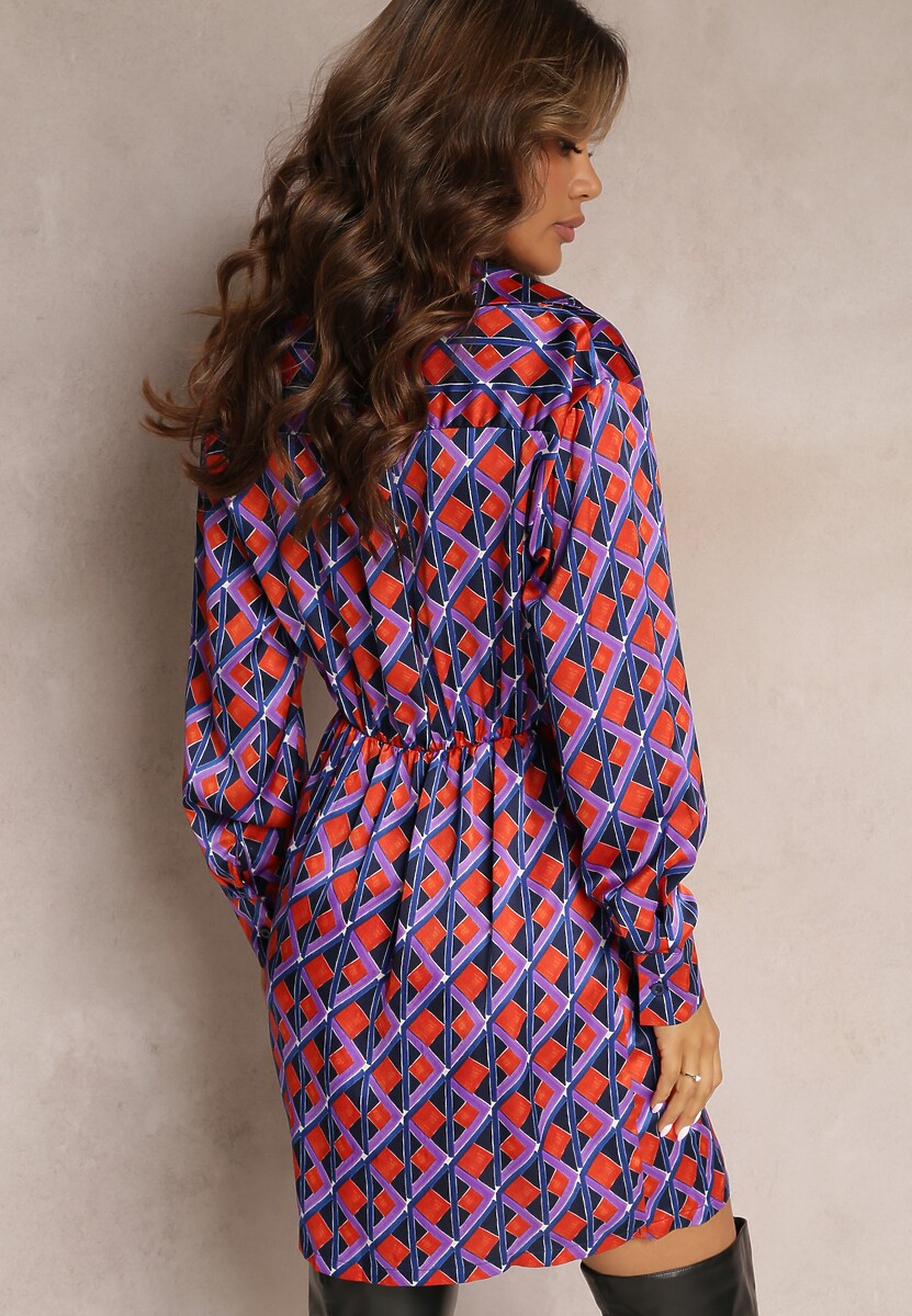 Fioletowa Sukienka z Gumką w Pasie i Dekoltem na Zatrzask Tarazi