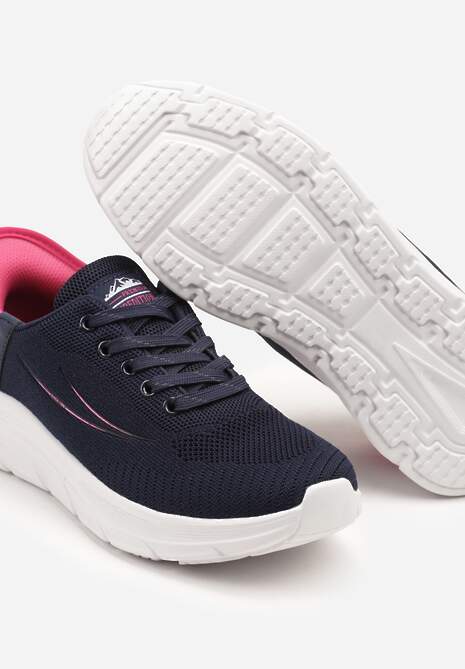 Granatowo-Fuksjowe Buty Sportowe Sneakersy z Ozdobnym Tłoczeniem i Napisami Nolnelia