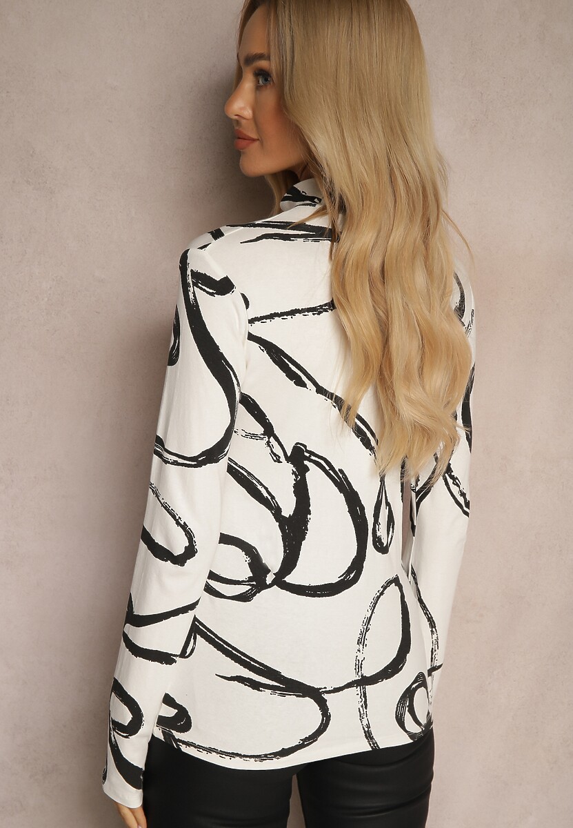 Biała Bluzka z Bawełny Ozdobiona Abstrakcyjnym Wzorem Velanie