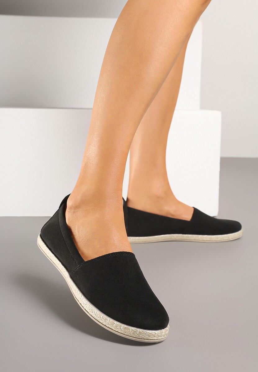 Czarne Płaskie Espadryle z Plecionką na Podeszwie Julietae