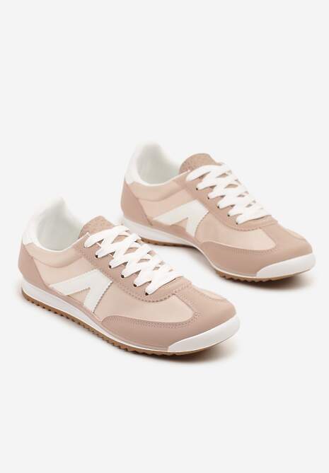 Jasnoróżowe Sneakersy Klasyczne Tenisówki Zdobione Przeszyciami Bortewi