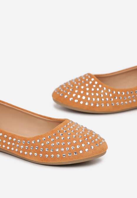 Brązowe Balerinki z Okrągłym Noskiem i Cyrkoniami Danalie