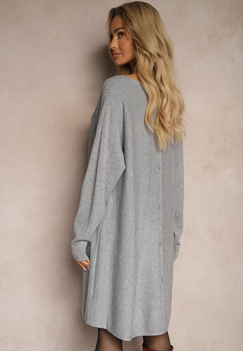 Szara Sweterkowa Sukienka z Dodatkiem Wiskozy z Guzikami Narimera
