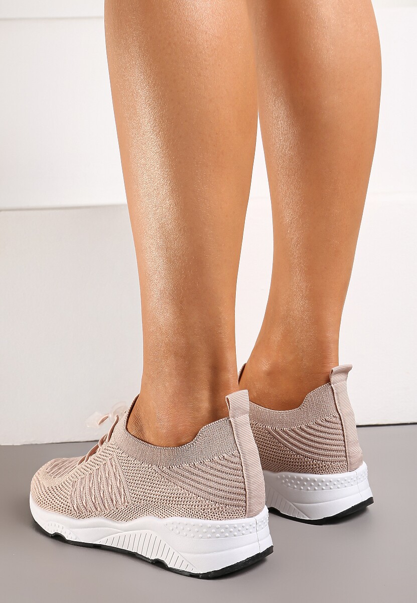 Beżowe Buty Sportowe Ściągane Gumką Ozdobione Metaliczną Nicią Rianelle