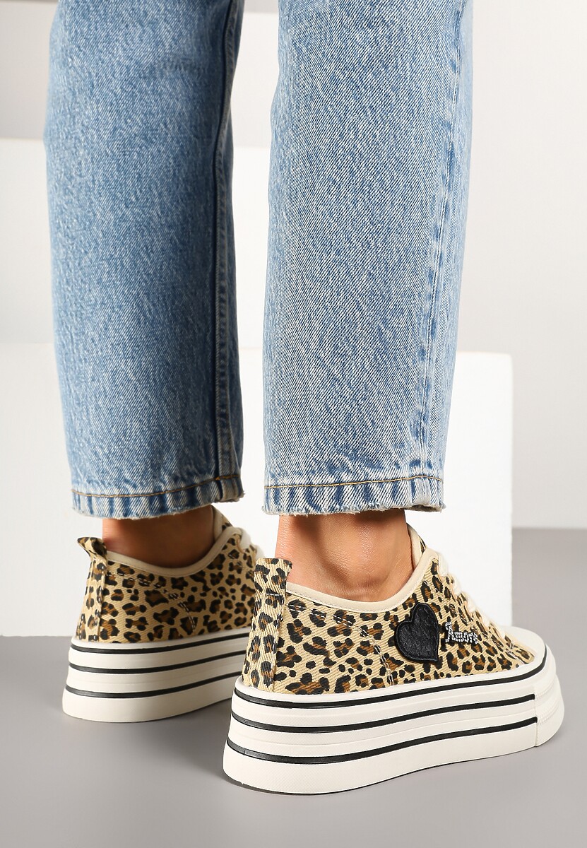 Panterkowe Trampki na Grubej Podeszwie z Aplikacją i Napisem Eheria