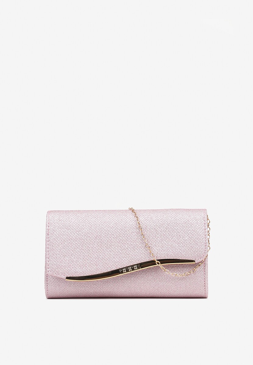 Różowa Brokatowa Torebka Kopertówka z Dodatkowym Łańcuszkiem Paselissa