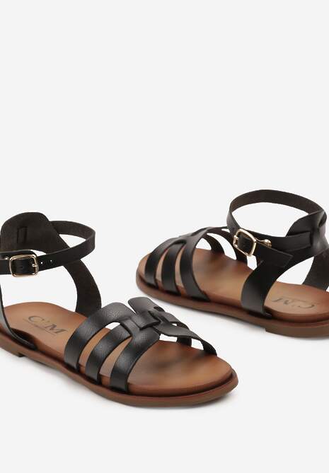 Czarne Sandały z Zapięciem na Sprzączkę wokół Kostki Snowla